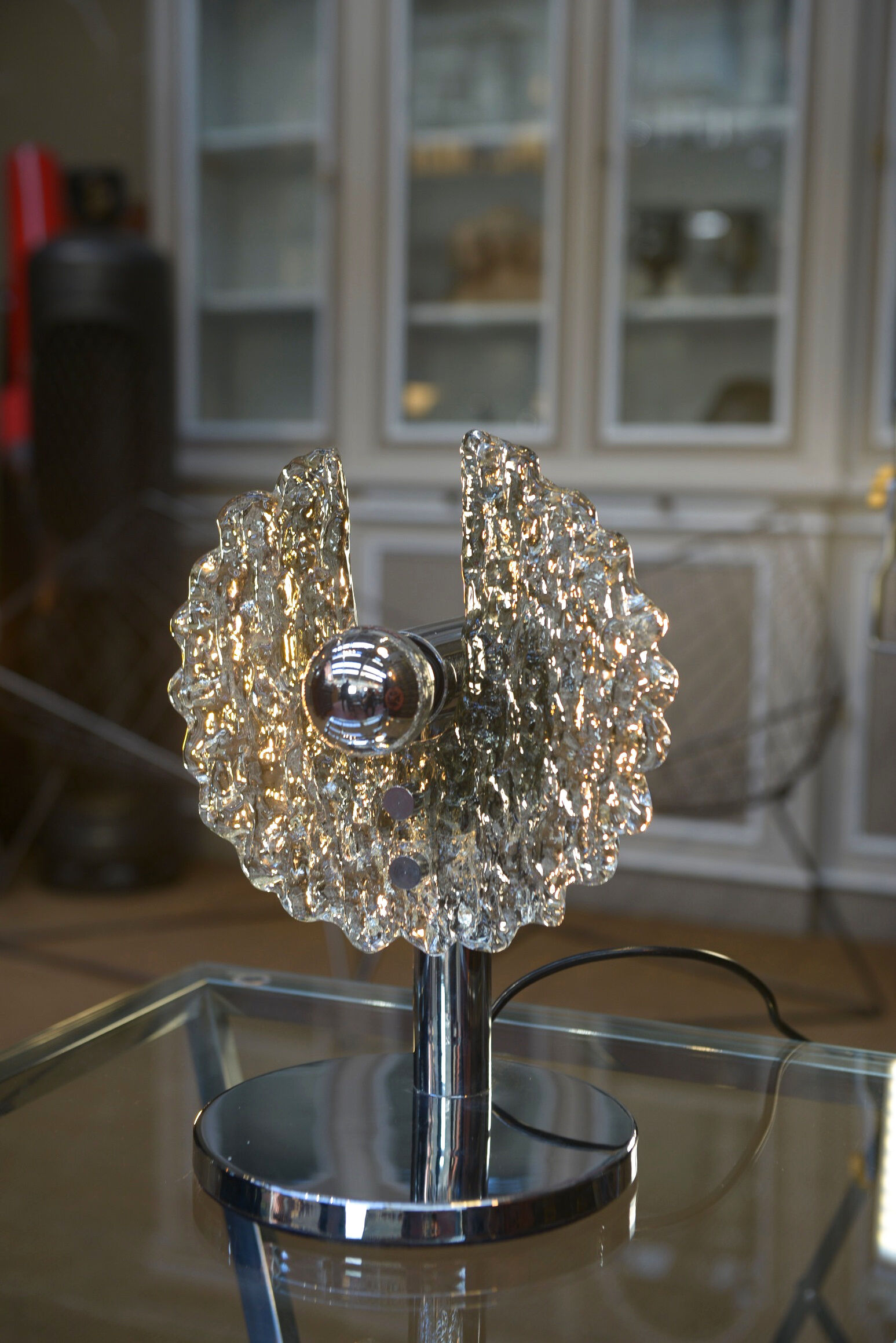 Lamp design chrome metal and glass 1970