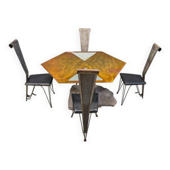 Hand crafted steel and stone dining set, 1970s