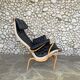 Pernilla armchair new black leather by Bruno Mathsson, Dux, Sweden 1970