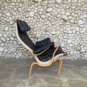 Pernilla armchair new black leather by Bruno Mathsson, Dux, Sweden 1970