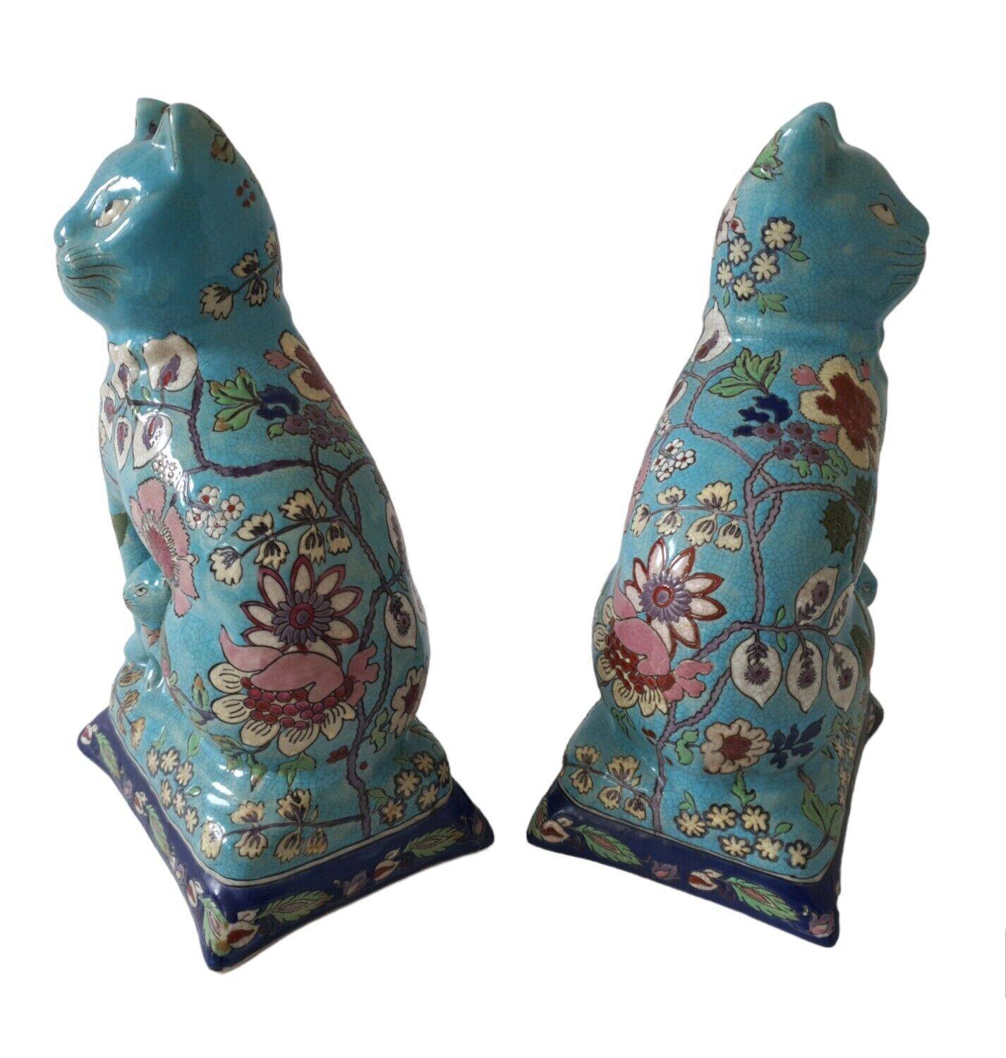 Pair Of Longwy Cross Of Lorraine Cat And Kittens Bookends Multicolored