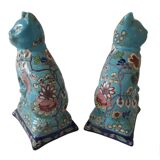 Pair Of Longwy Cross Of Lorraine Cat And Kittens Bookends Multicolored