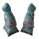 Pair Of Longwy Cross Of Lorraine Cat And Kittens Bookends Multicolored