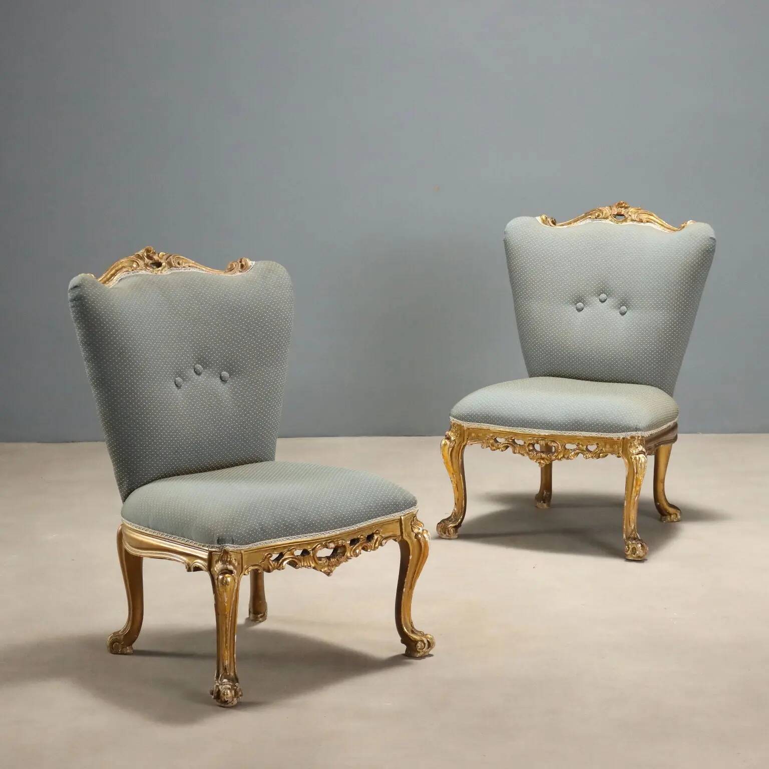 Antique baroque chairs in carved wood, Italy, 20th century