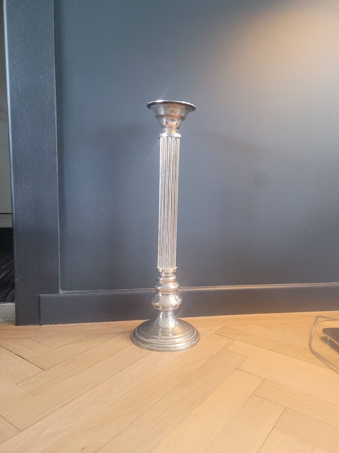 Large antique candle holder 45cm in silver metal