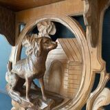 Black Forest carved wooden wall console, dog decor, folk art circa 1900
