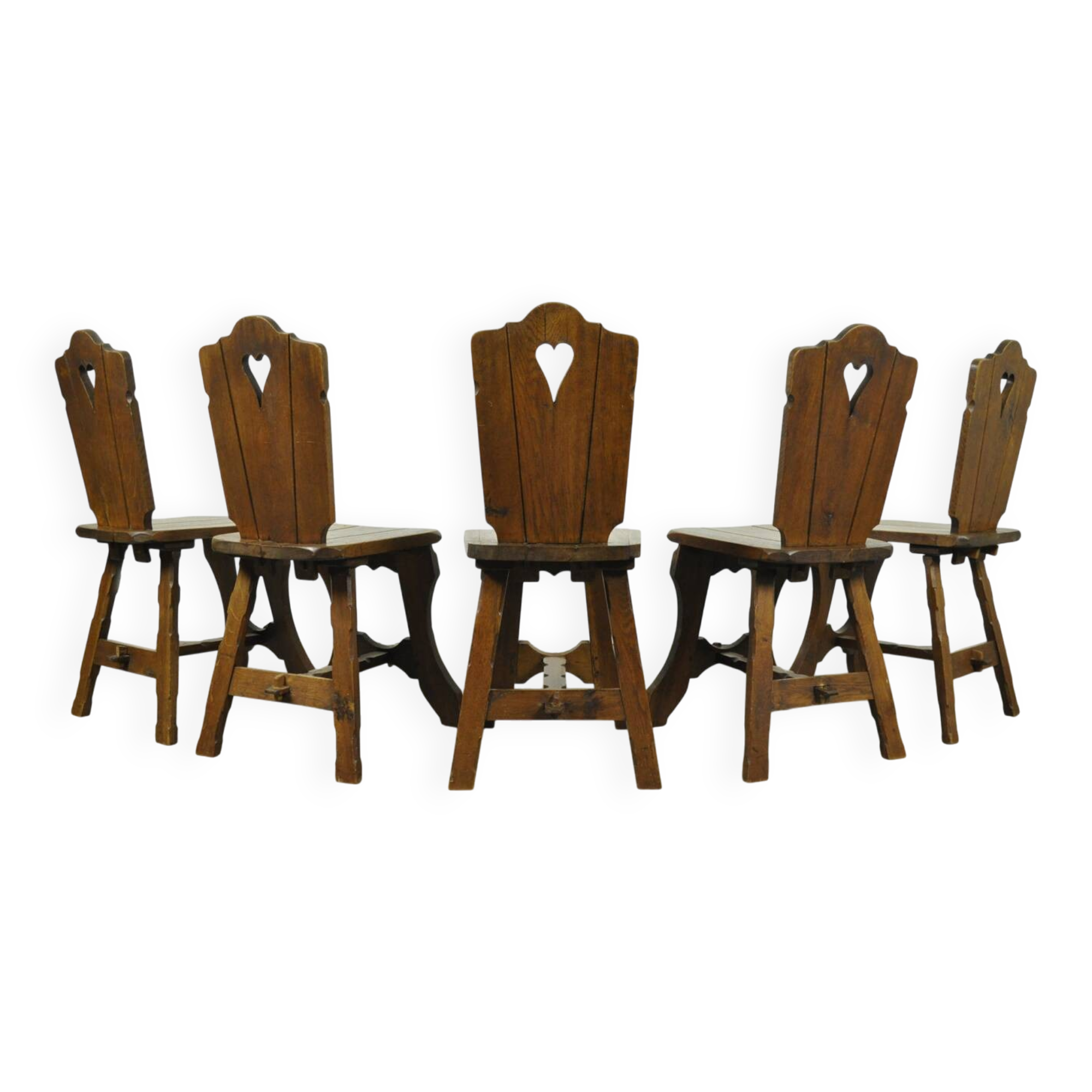 Vintage brutalist oak handmade farmhouse dining chairs, 1930s