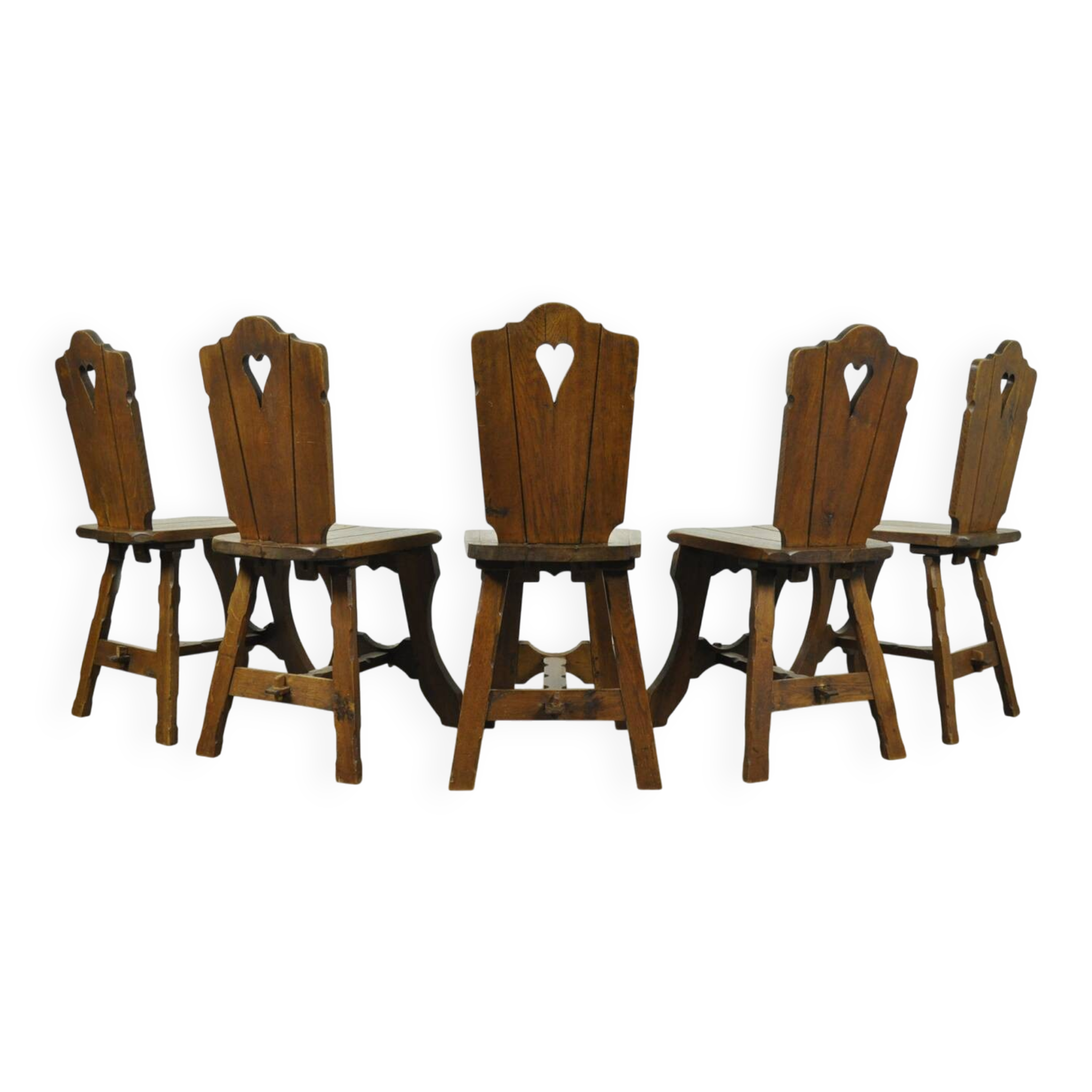 Chaises de salle à manger en chêne vintage brutaliste faites à la main, années 1930