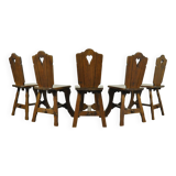 Vintage brutalist oak handmade farmhouse dining chairs, 1930s