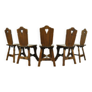 Chaises de salle à manger en chêne vintage brutaliste faites à la main, années 1930