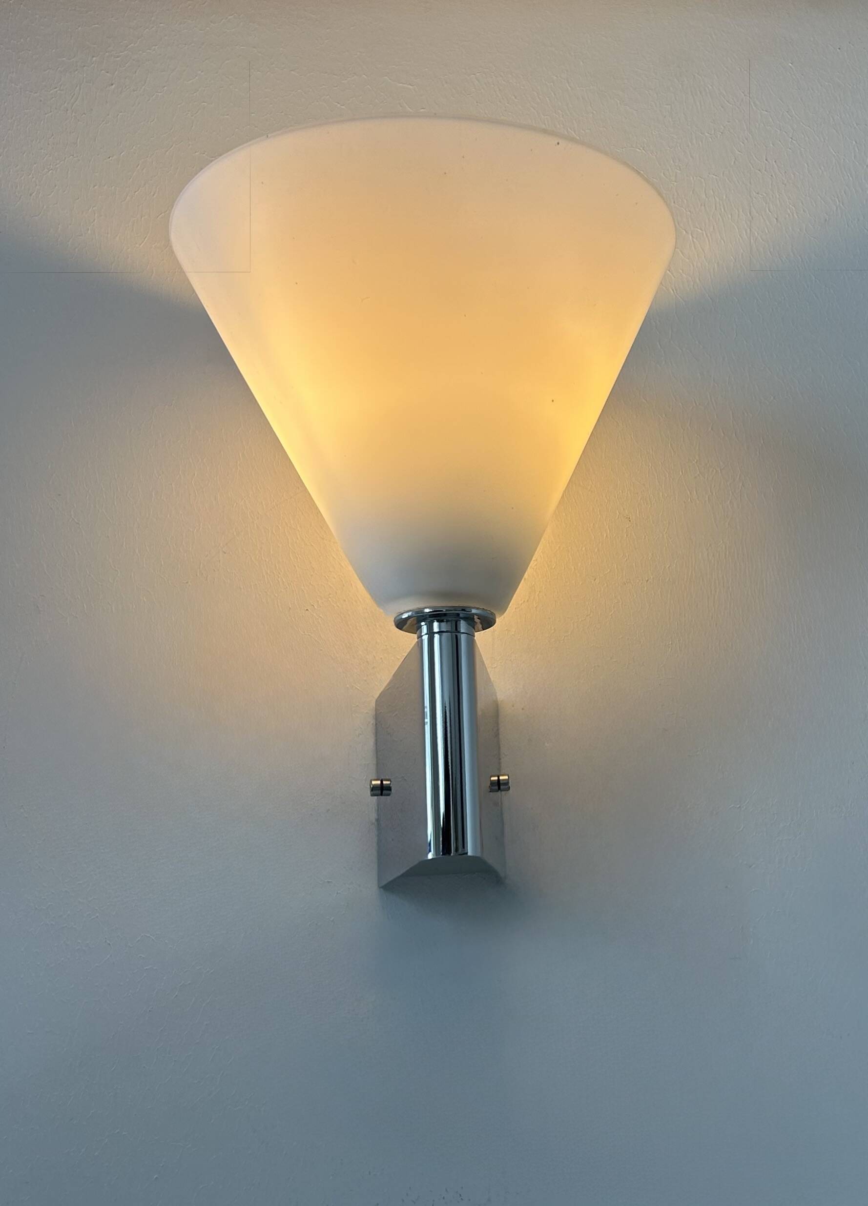 Vintage chrome and sandblasted glass wall lamp, Italy, 1990