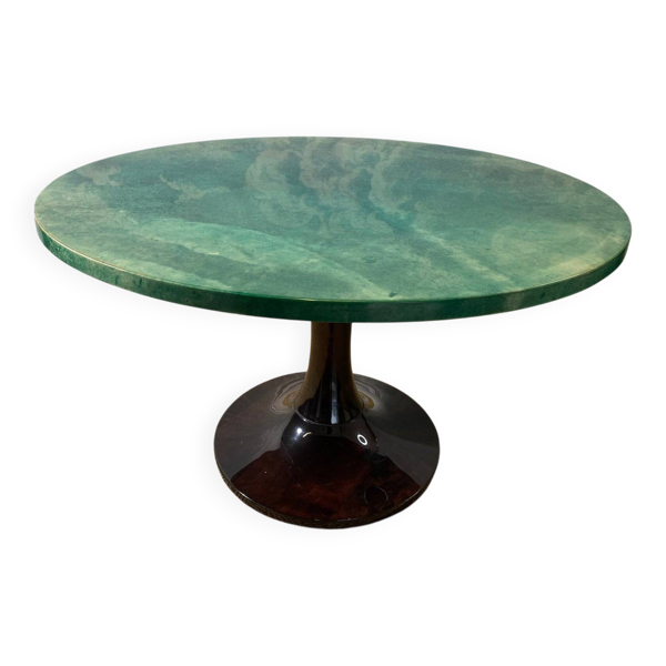 Table basse rare ! Table lounge verte Aldo Tura sur base tulipe, Italie, années 1950