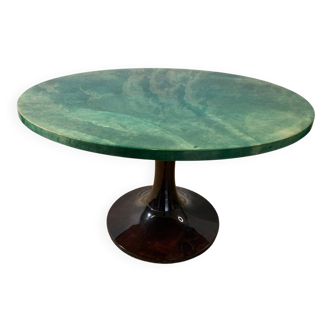Rare coffee table! Green lounge table by Aldo Tura on a tulip base, Italy, 1950s.