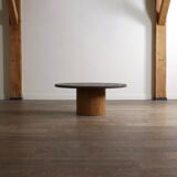 Peter Draenert studios coffee table in fossil stone and oak, Germany 1970s