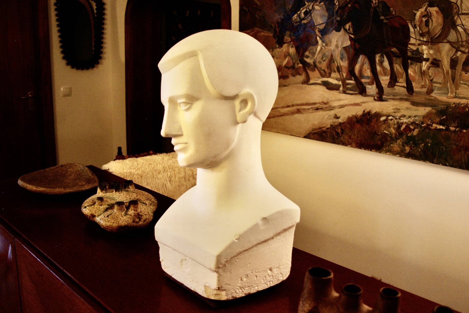 Art deco full plaster bust of a young man