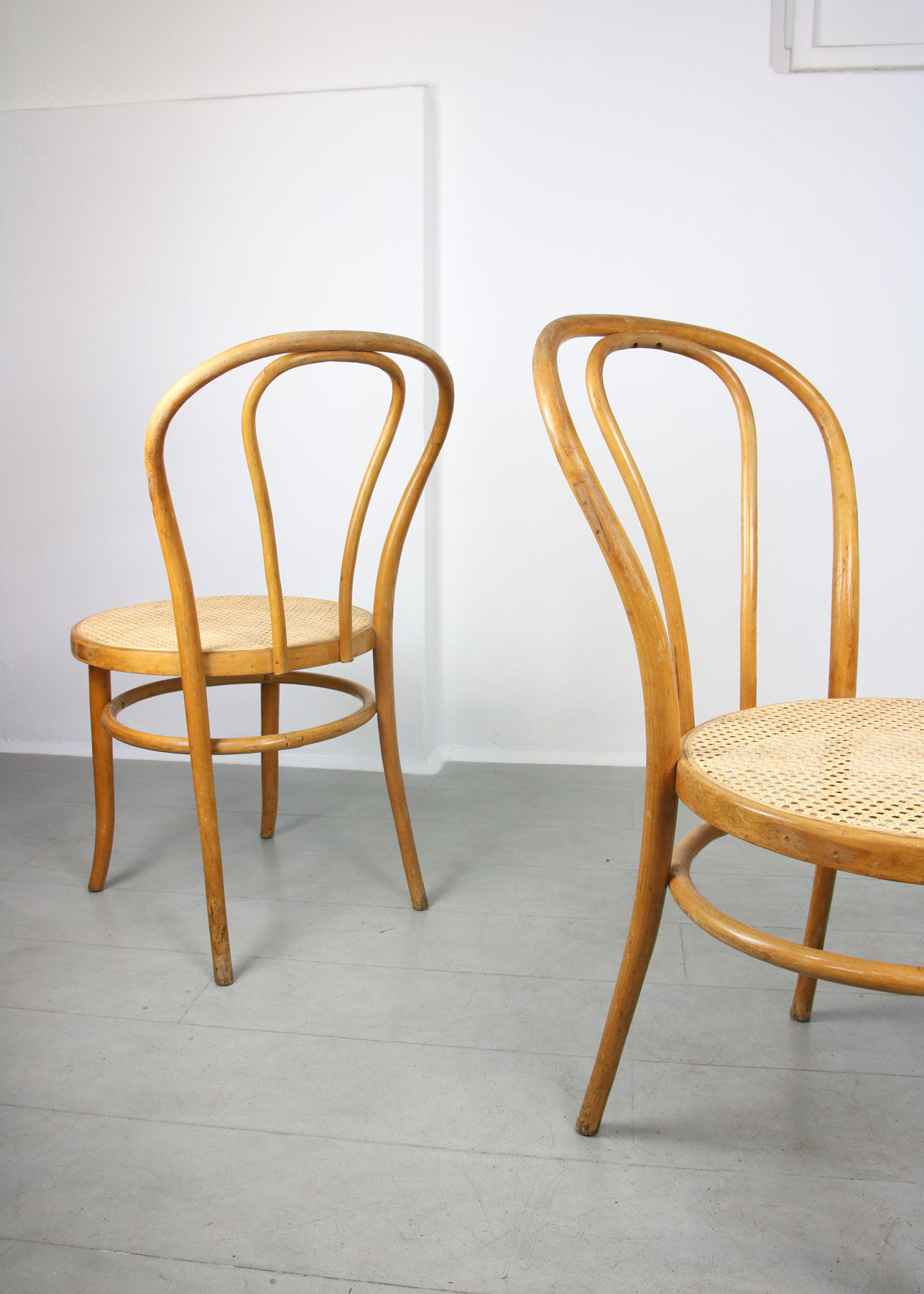 Vintage wide bentwood and cane chairs, set of 2