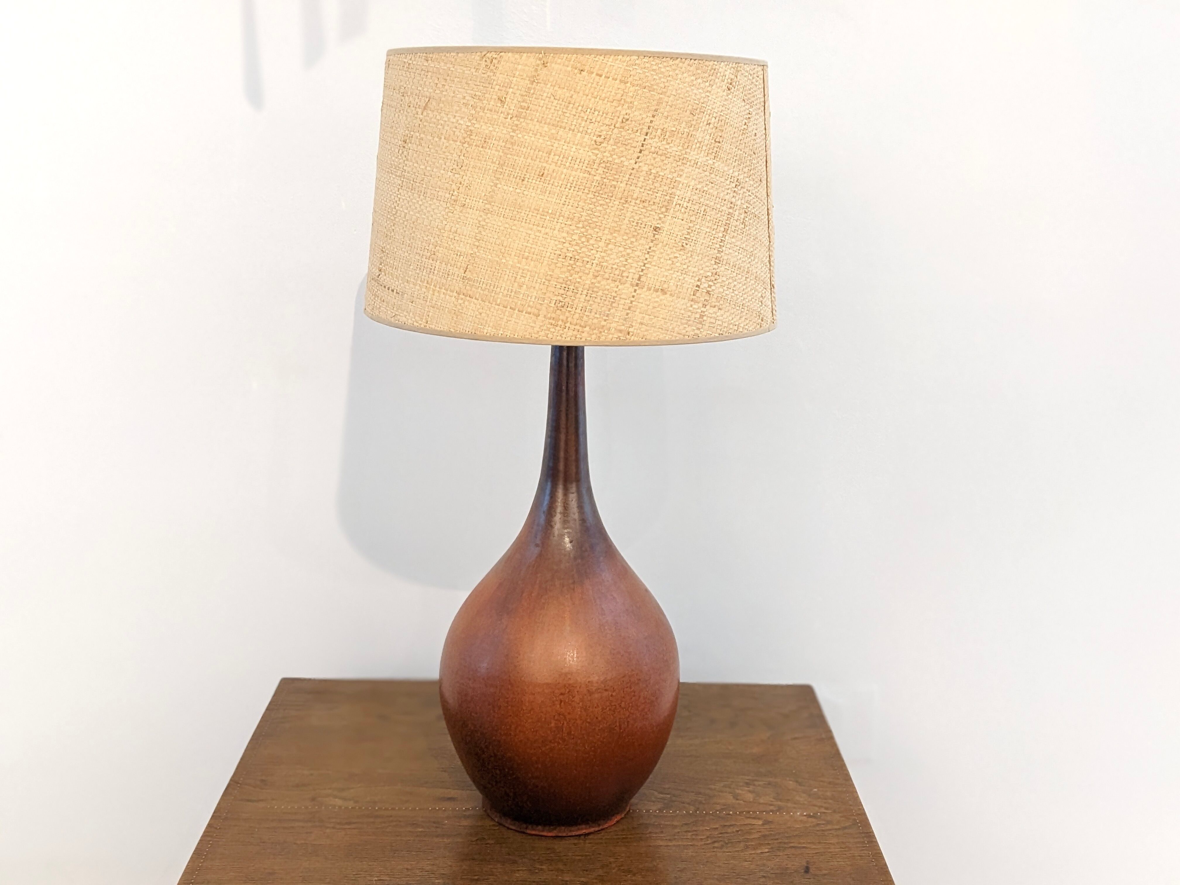Red ceramic lamp by Jacques Ligner