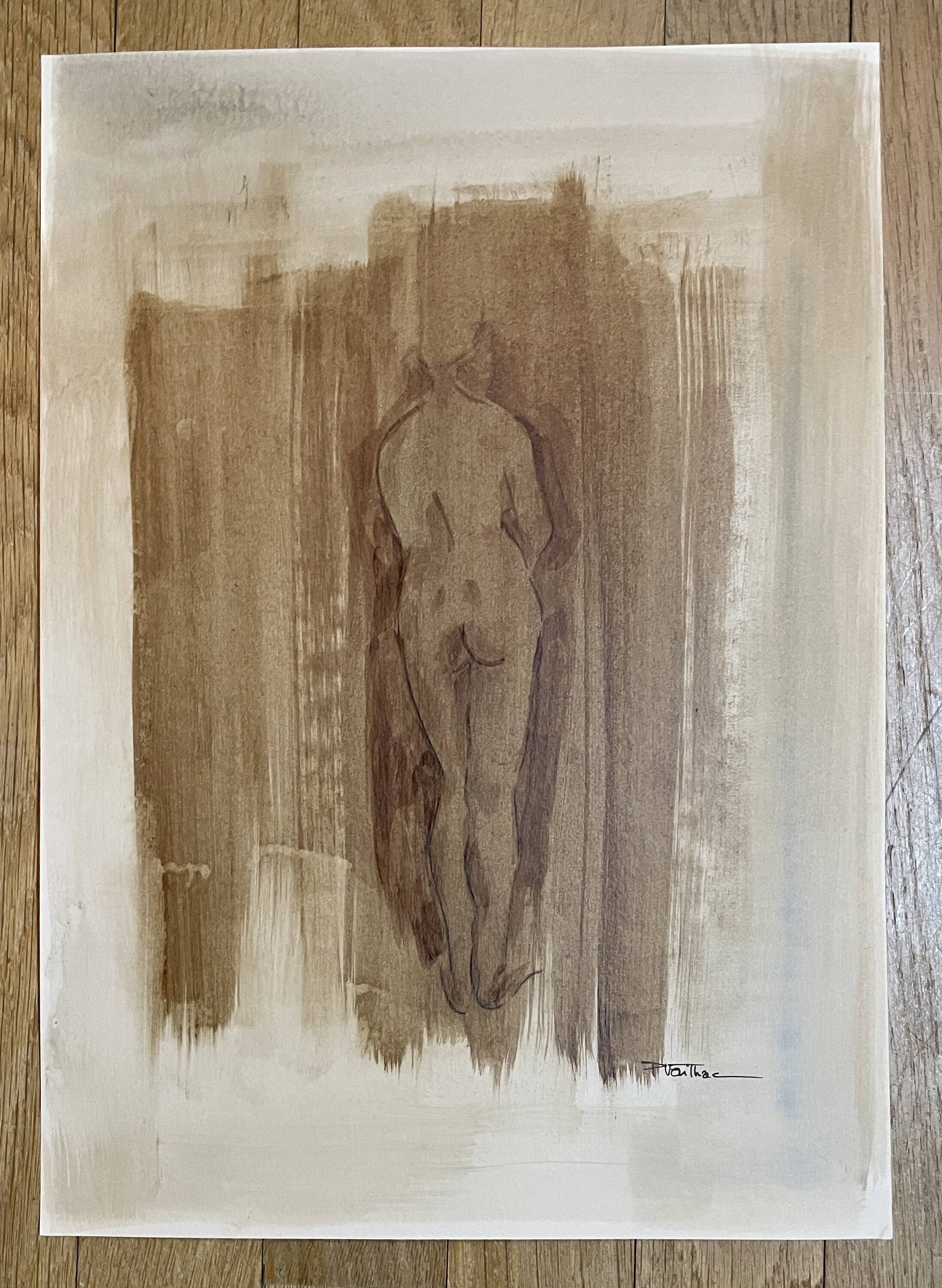 Signed painting monochrome watercolor female nude “back study”