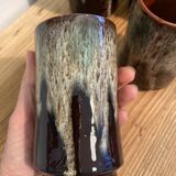 Set of 5 high enamelled sandstone cups