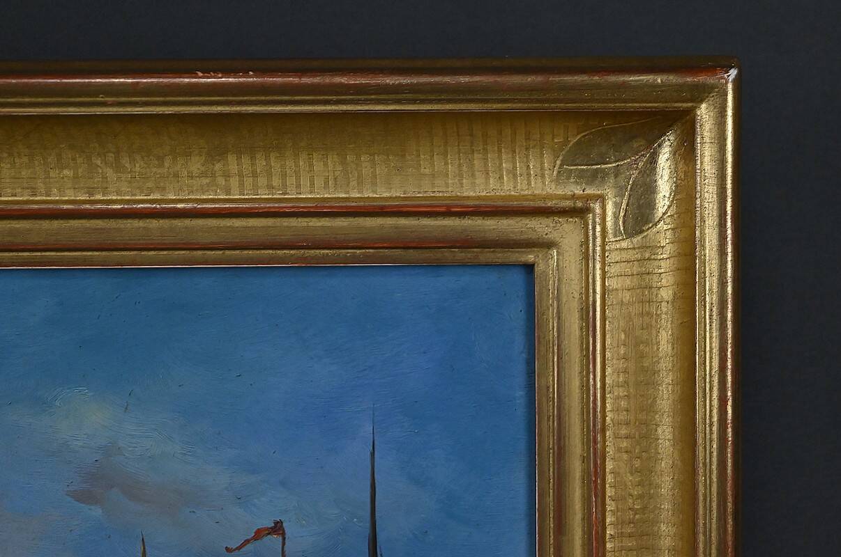 Painting "Harbour Scene", oil on canvas, signed F. Nicoli – 20th century