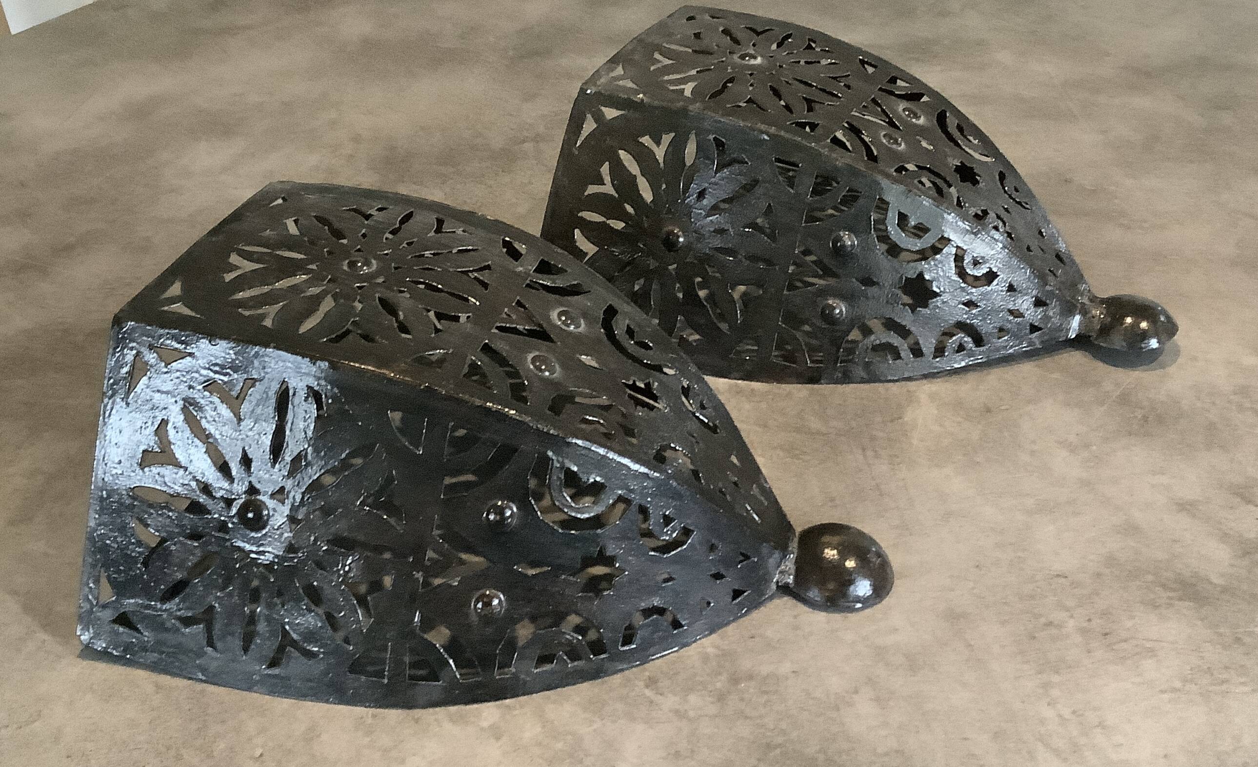 Pair of Wall Sconces in Iron with Cut-Out Patterns