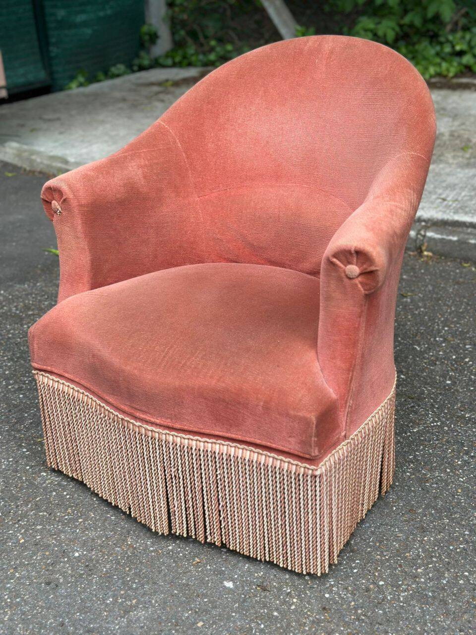 40s pink/salmon velvet crapaud armchair