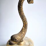 Patinated bronze lamp and marble in Hollywood Regency Style