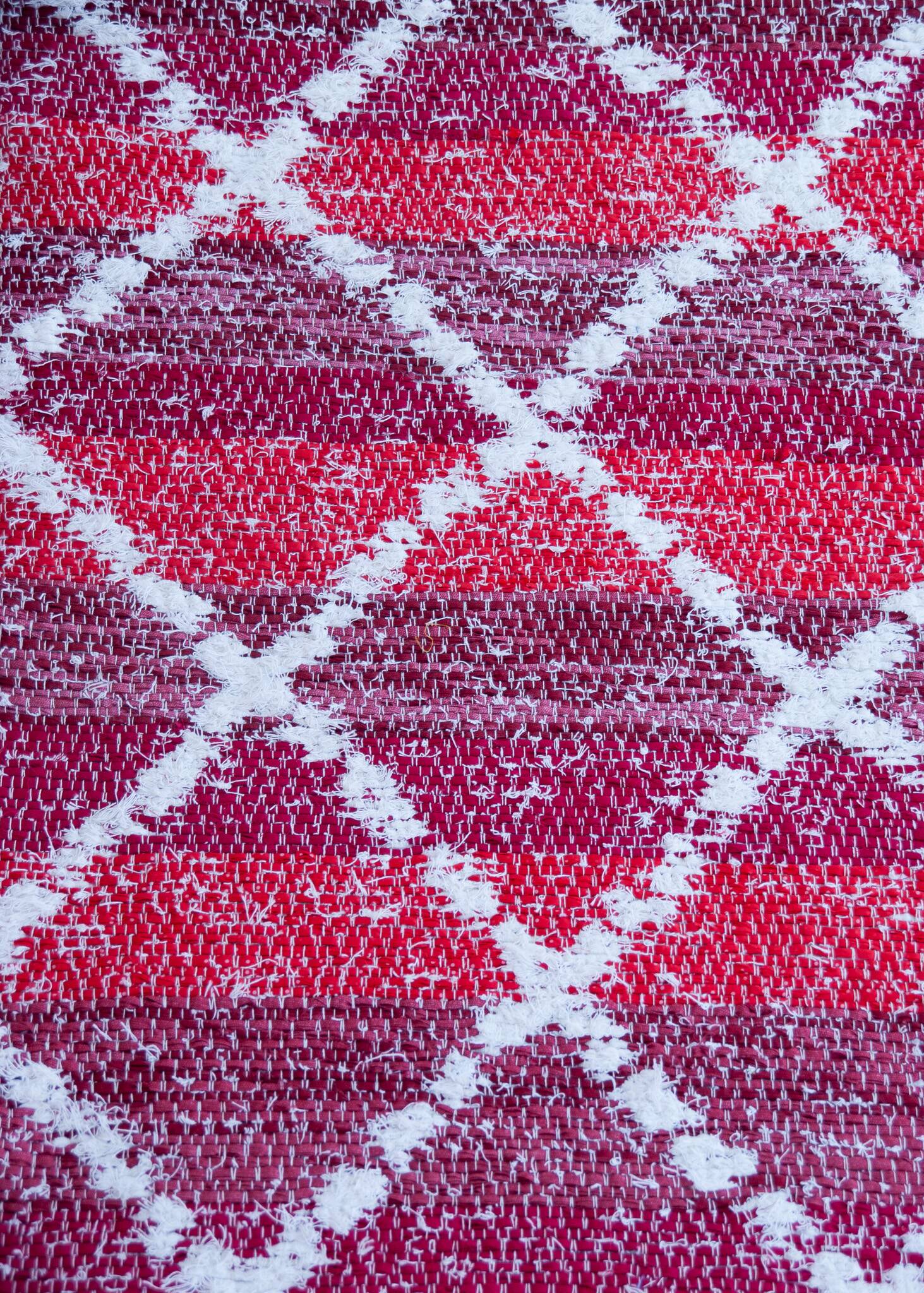 Tapis artisanal en coton recyclé - Réversible - Rouge et blanc