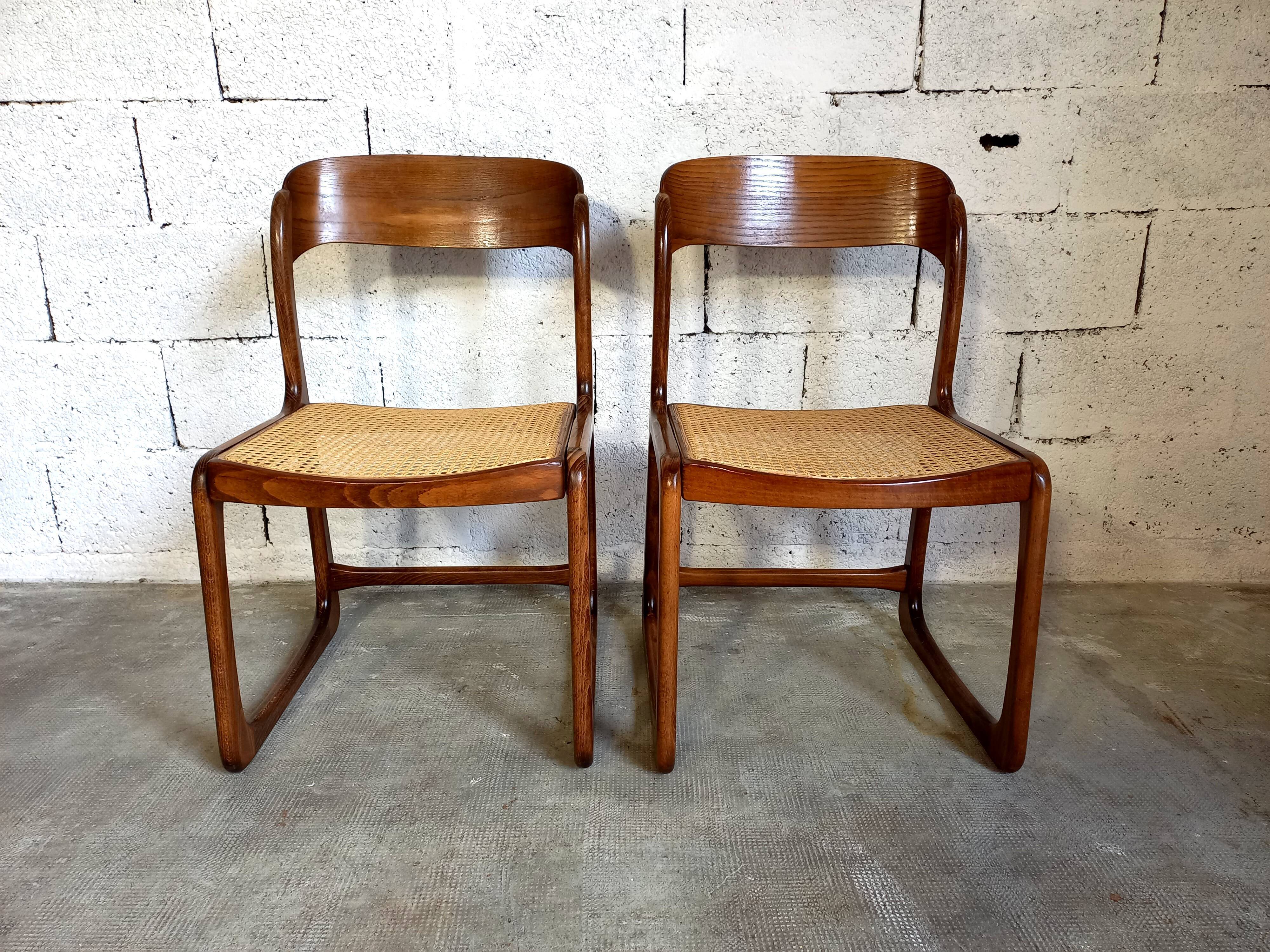 Suite of 2 vintage chairs sleigh canées Baumann 70s
