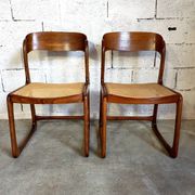 Suite of 2 vintage chairs sleigh canées Baumann 70s