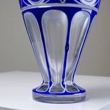 Pair of small crystal vases "overlay" cut with antique blue and white enamel