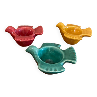 3 enameled egg cups