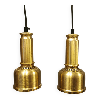 Two beautiful perforated brass hanging lamps, Danish and from the 1980s.
