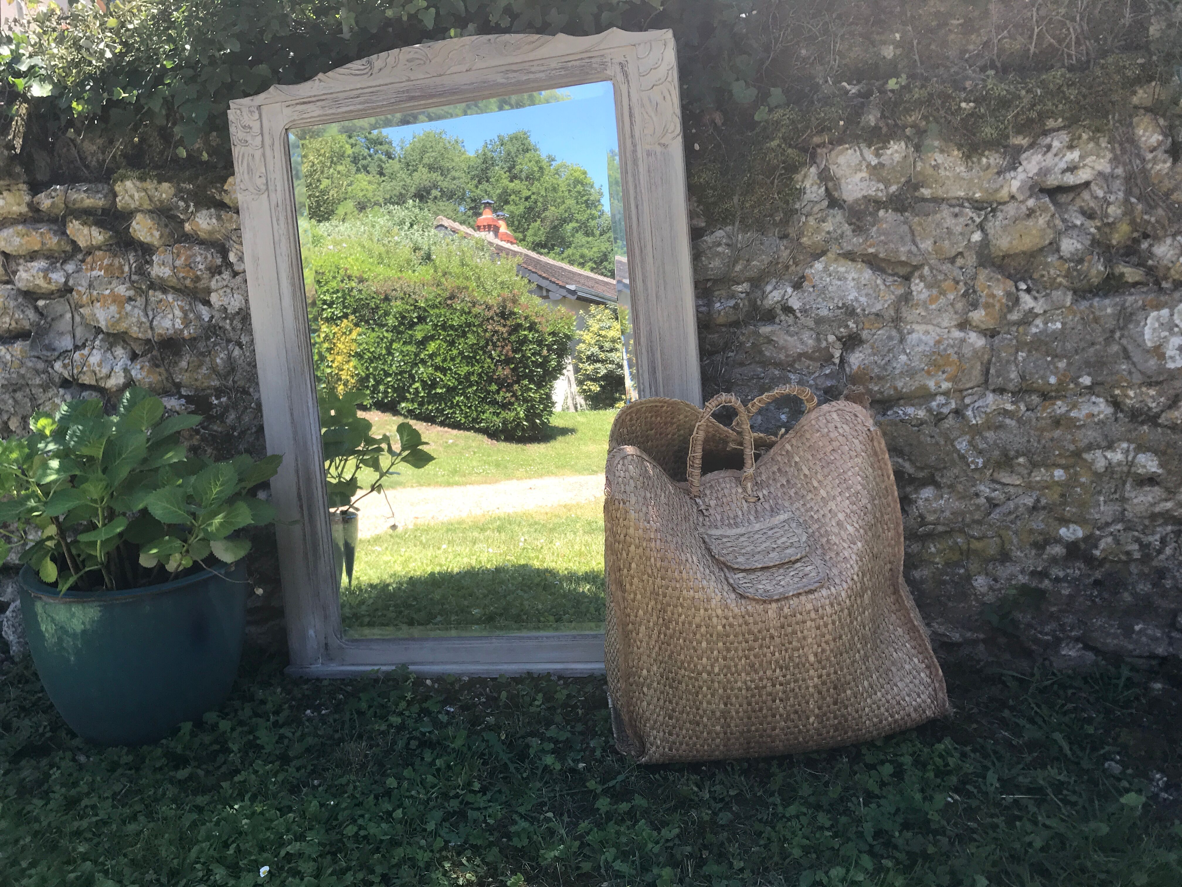 Old white mirror patinated 90x119cm