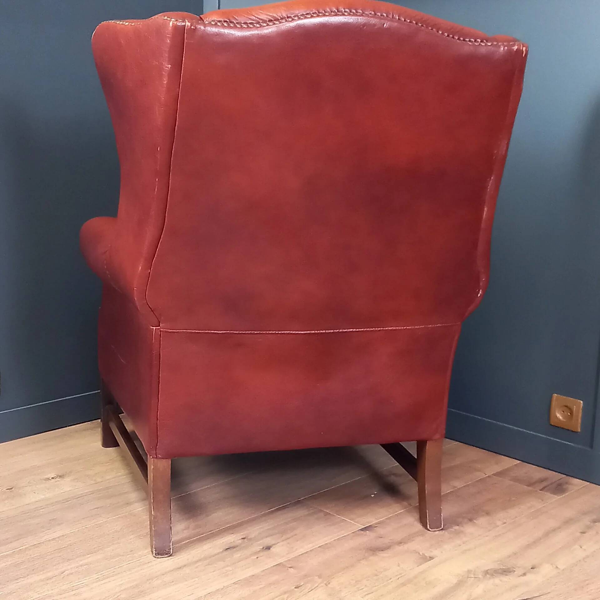 Large English sheepskin wingback armchair - Wingback chair - Arm chair