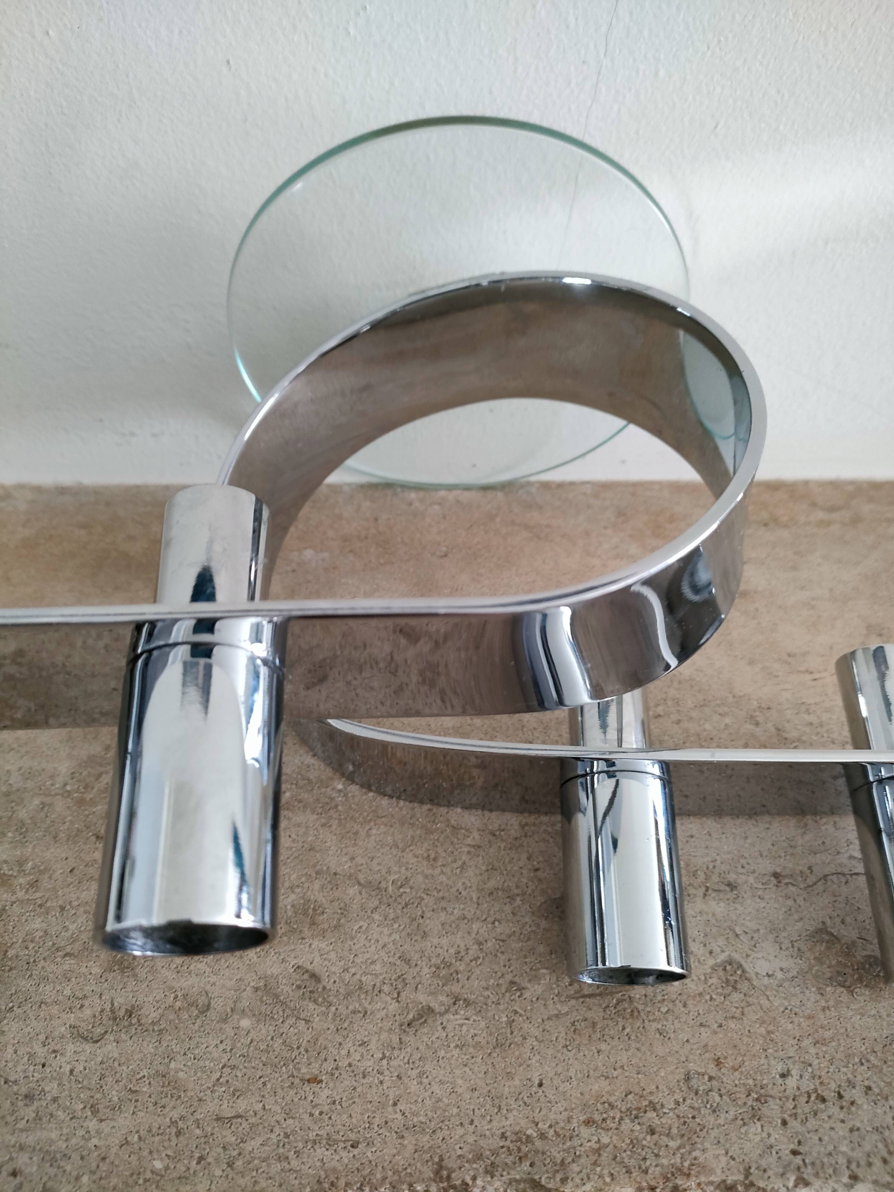 Design horizontal candlestick in chrome metal - four candles - France - 1980s