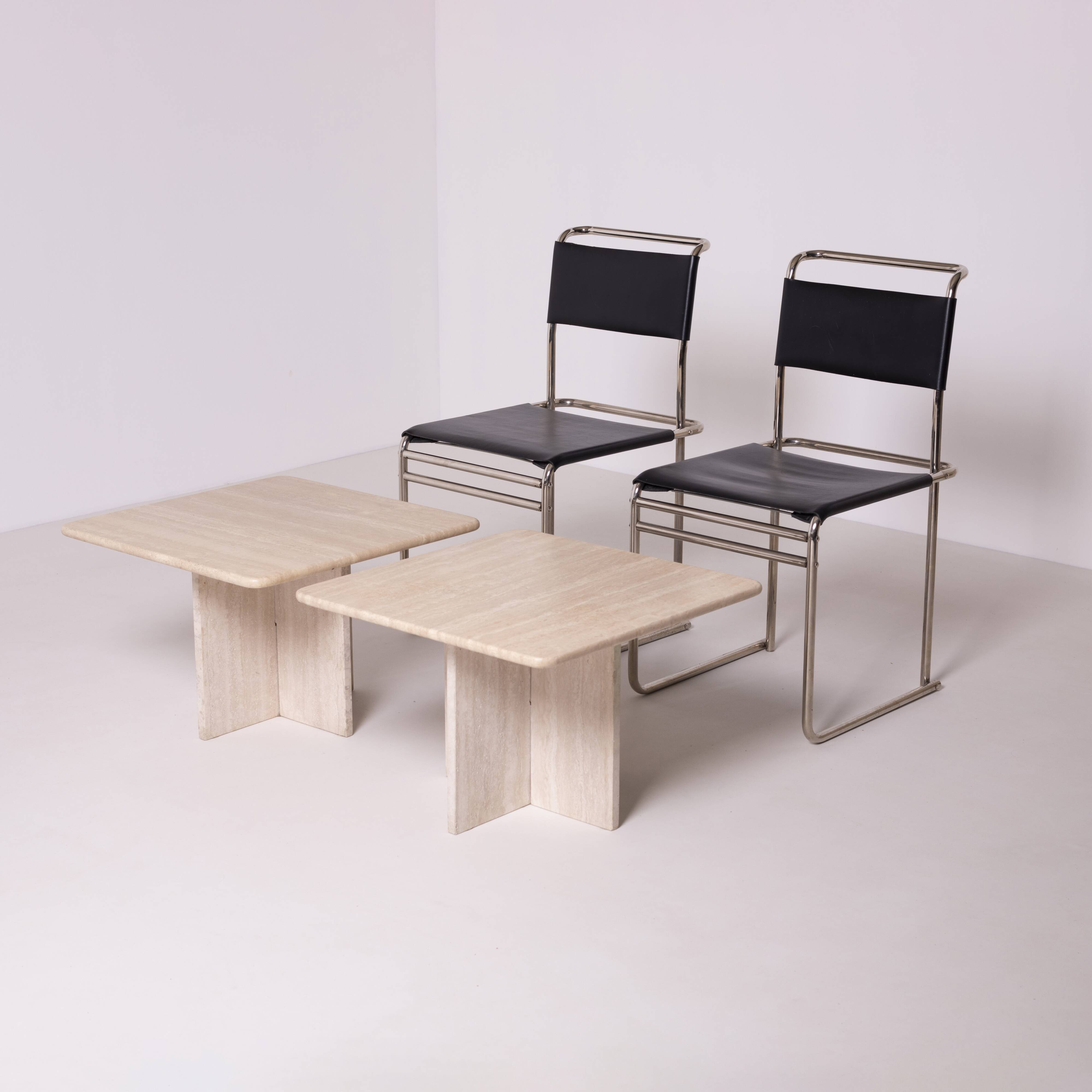 Pair of postmodern travertine coffee tables, Italy, 1980s