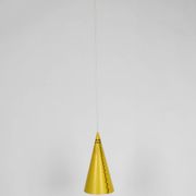 Rare Mid Century Modern cone shaped pendant lamp made of sheet steel in yel