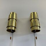 Pair of Scandinavian teak and brass sconces