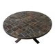 1970s round slate stone mosaic coffee table with sculptural metal base