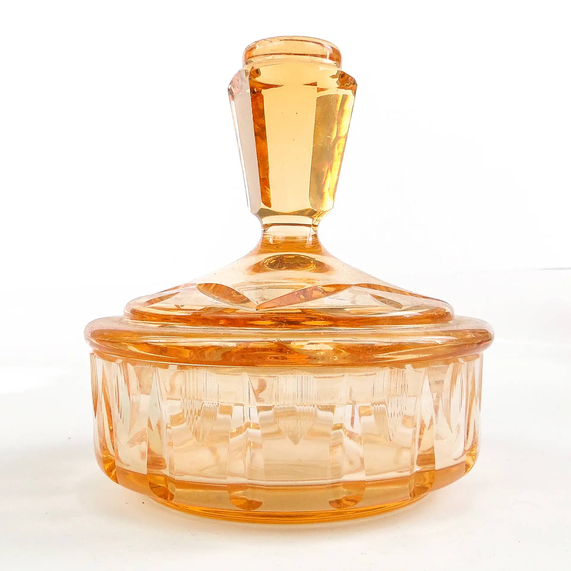 Art deco bonbonniere, orange glass, Poland, 1930s