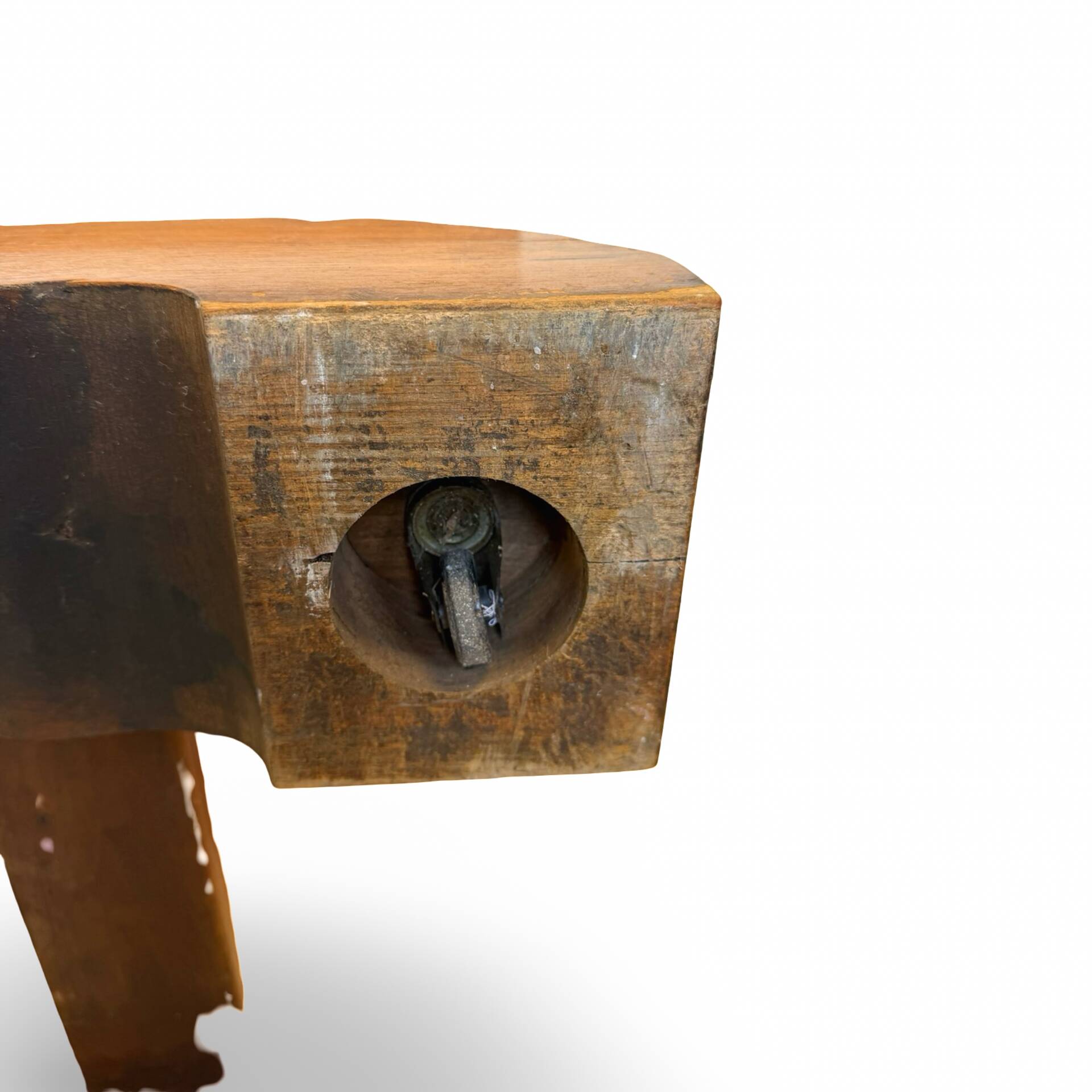 A small, rustic walnut wooden table, crafted from solid walnut wood, 1