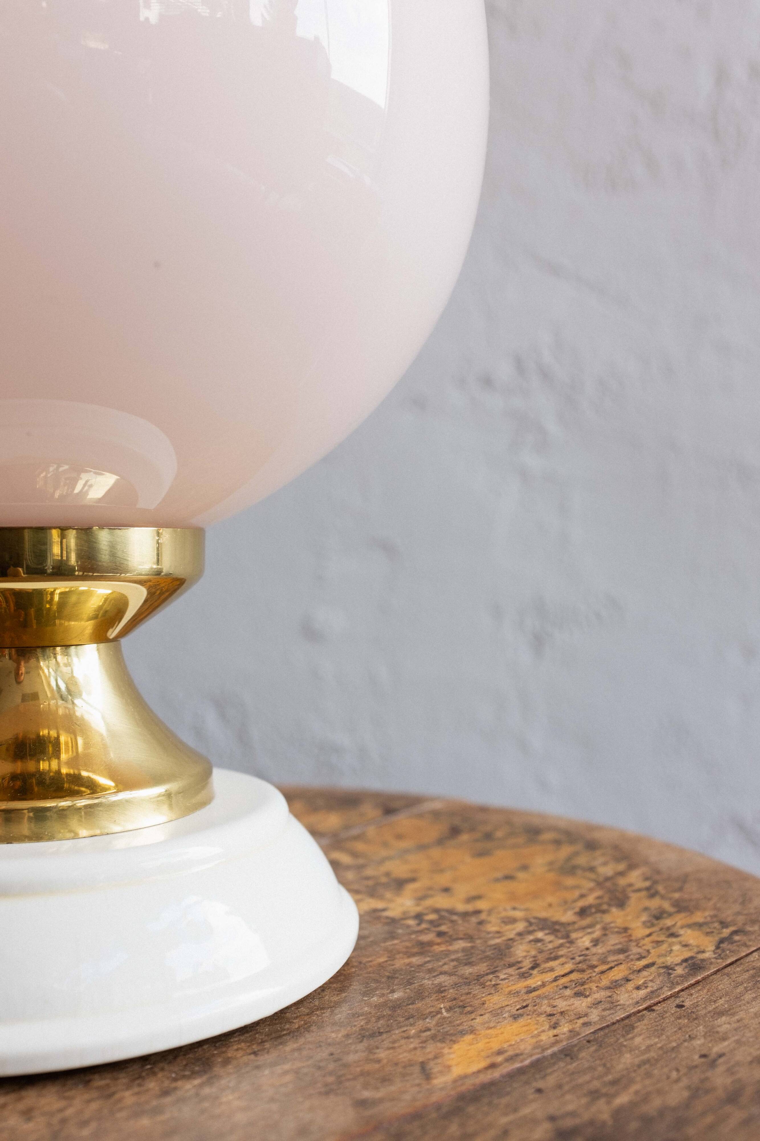 Vintage Czechoslovak Powder Pink Glass Table Lamp, 1970s