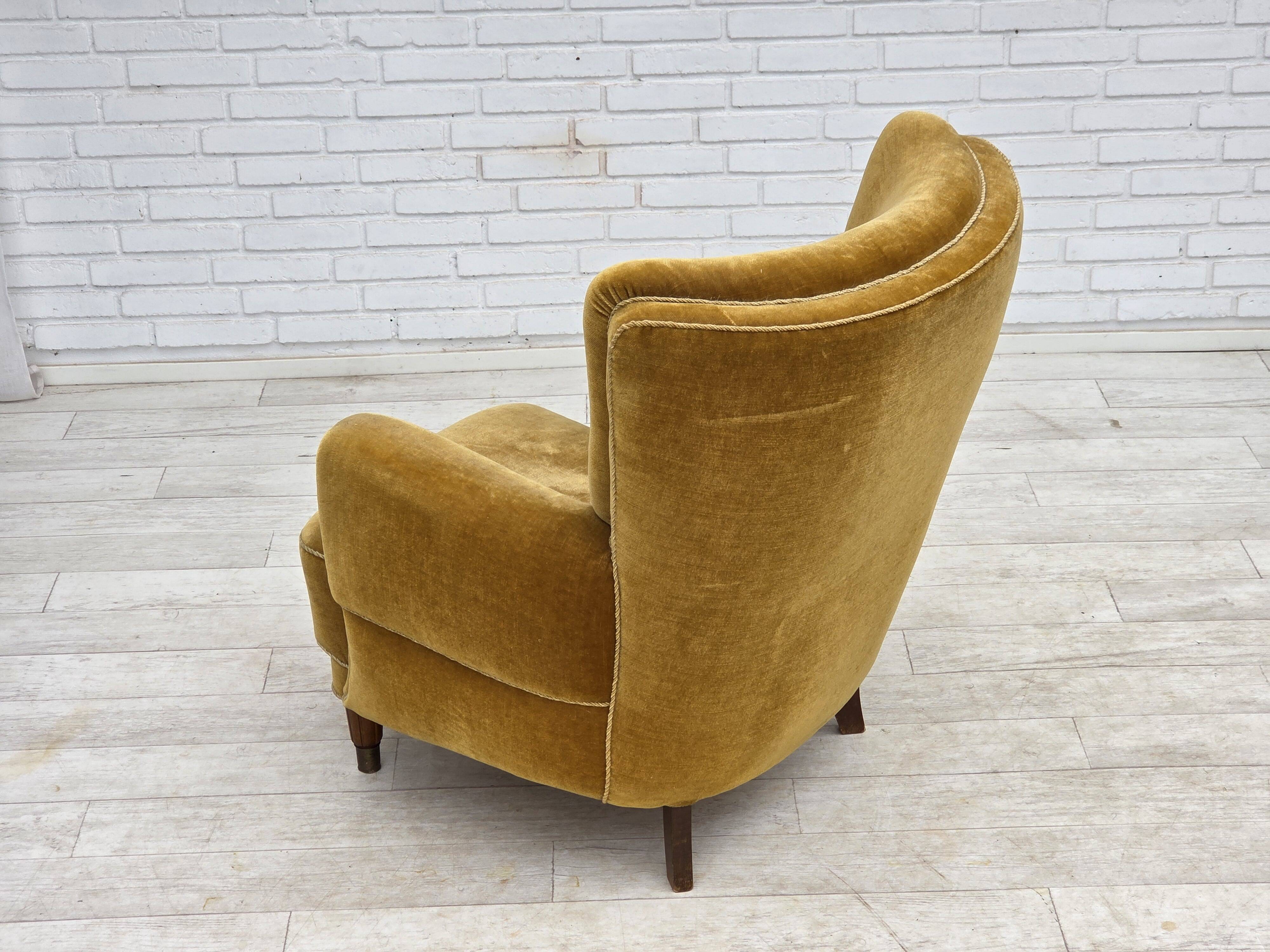 1960s, Danish relax chair, original honey yellow furniture velour.