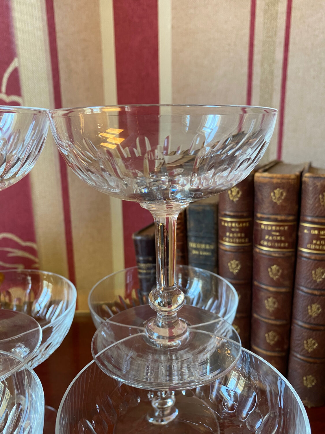 6 1920's crystal champagne glasses