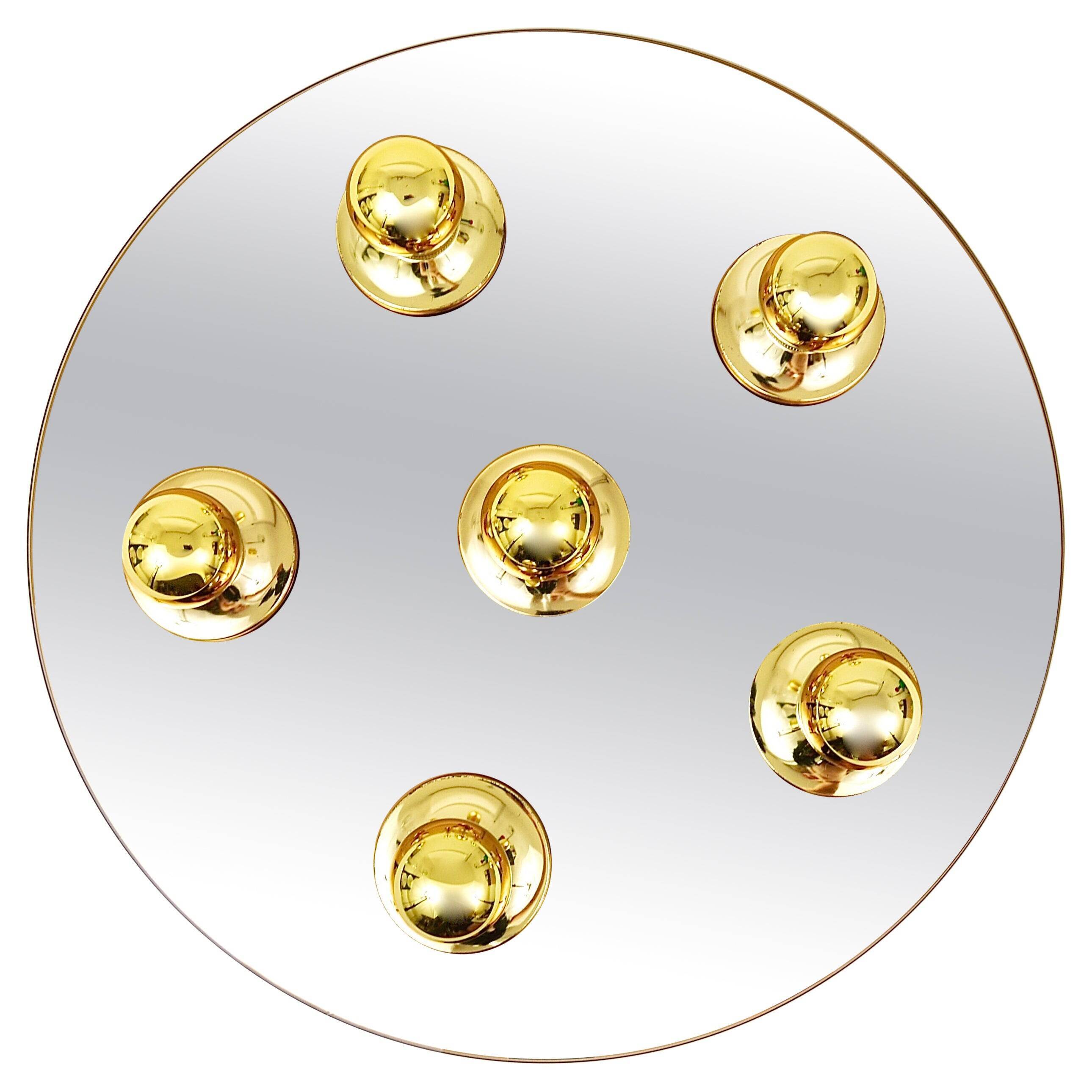 Fontana Arte Style Mirror in Gilded Bronze Glass Ceiling Light or Wall Sconce, Italy, 1970s