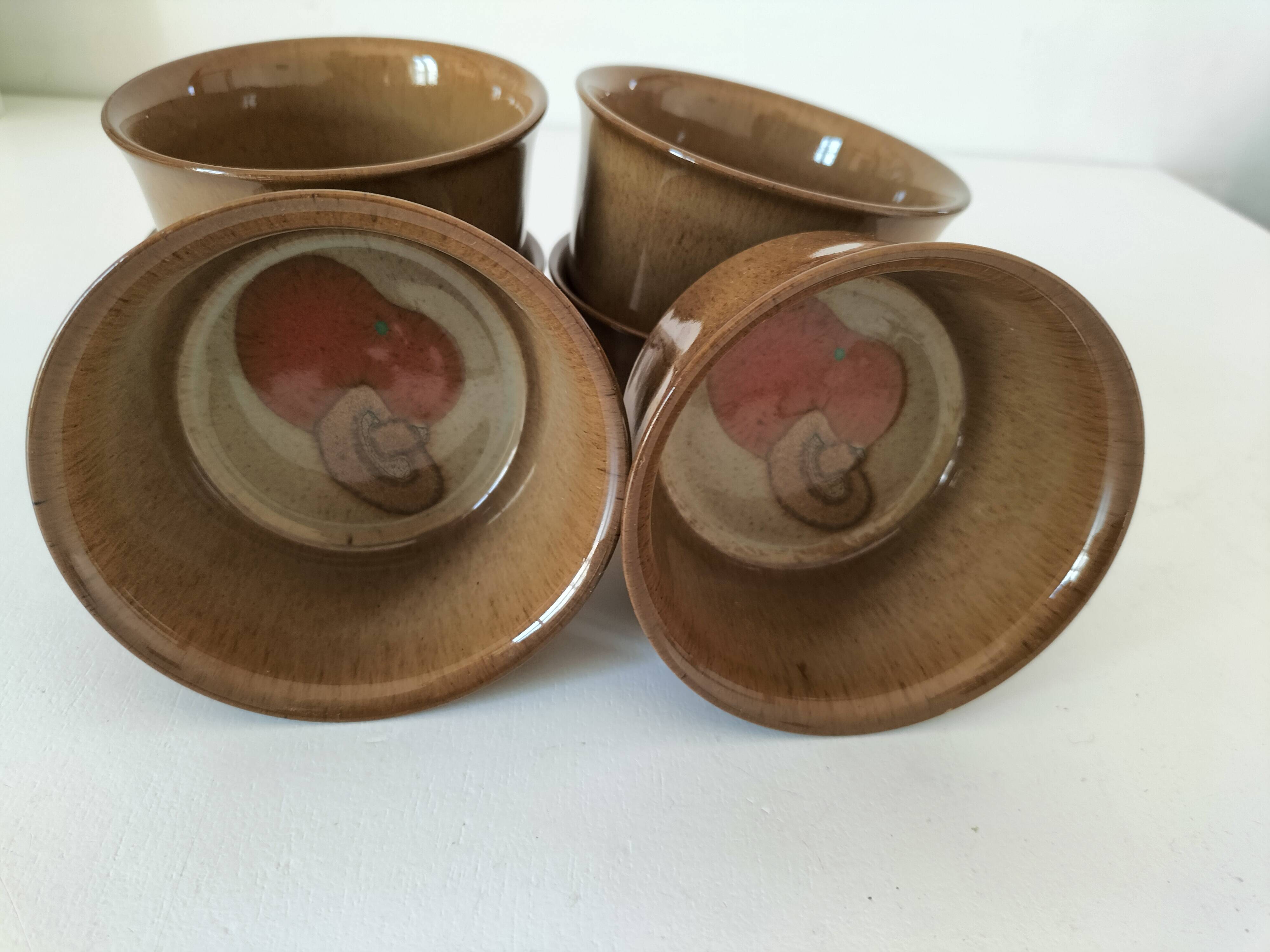 6 Denby stoneware ramekins with mushroom design - 1970s