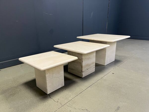 Tables gigognes en travertin vintage ou tables d'appoint, années 1970