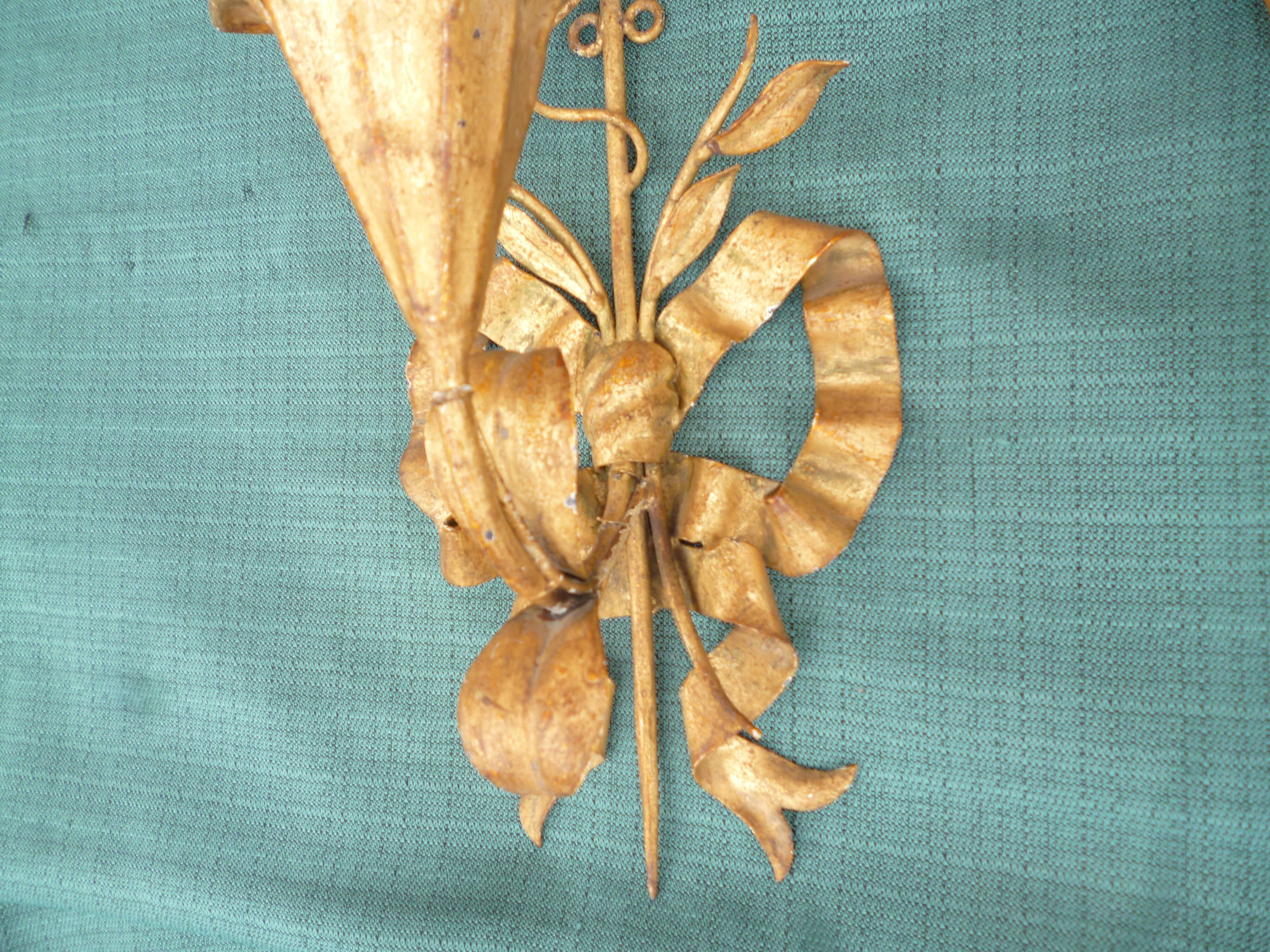 Pair of wall lamps gold patinated vintage metal