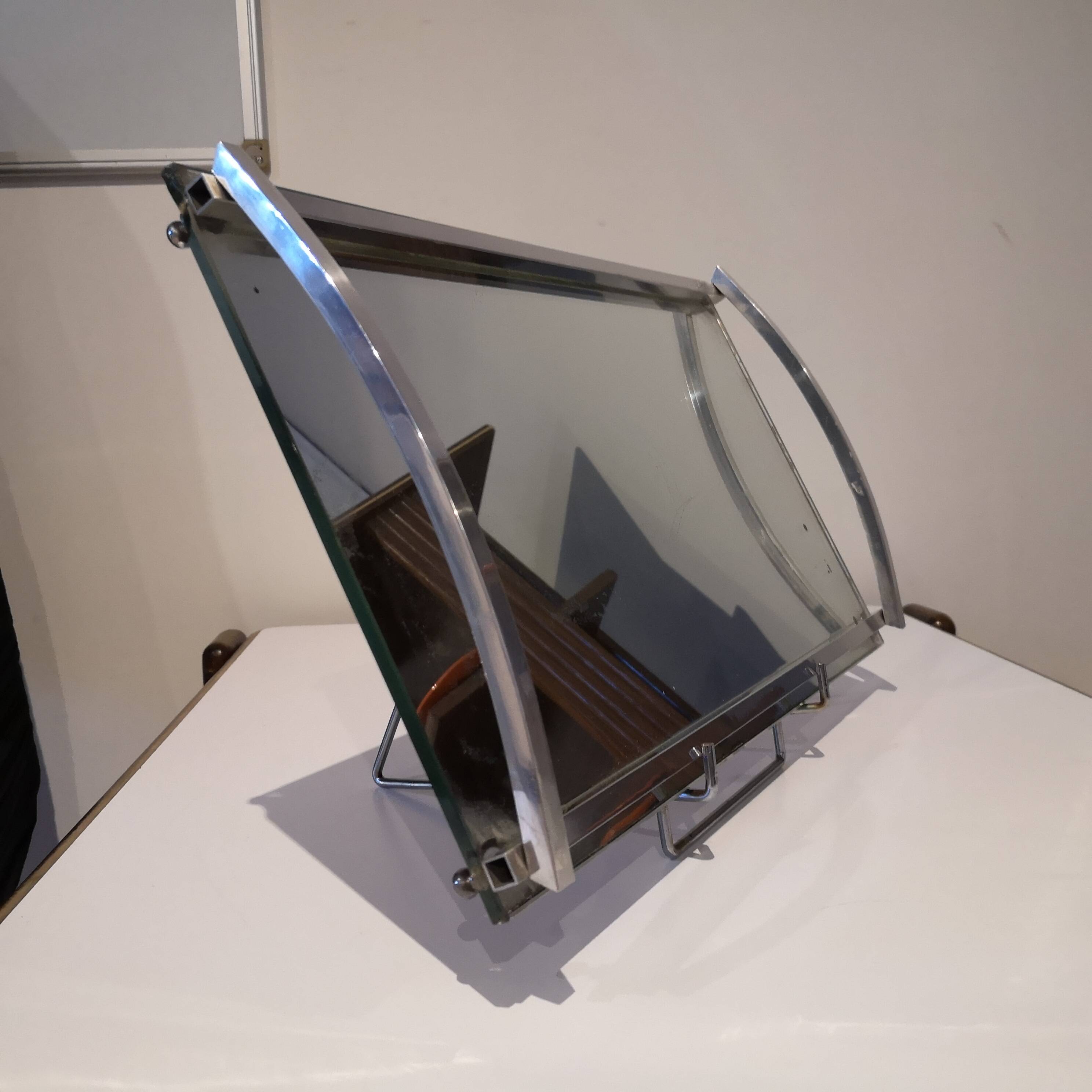 DLG Adnet Modernist Art Deco Glass and Chromed Brass Serving Tray